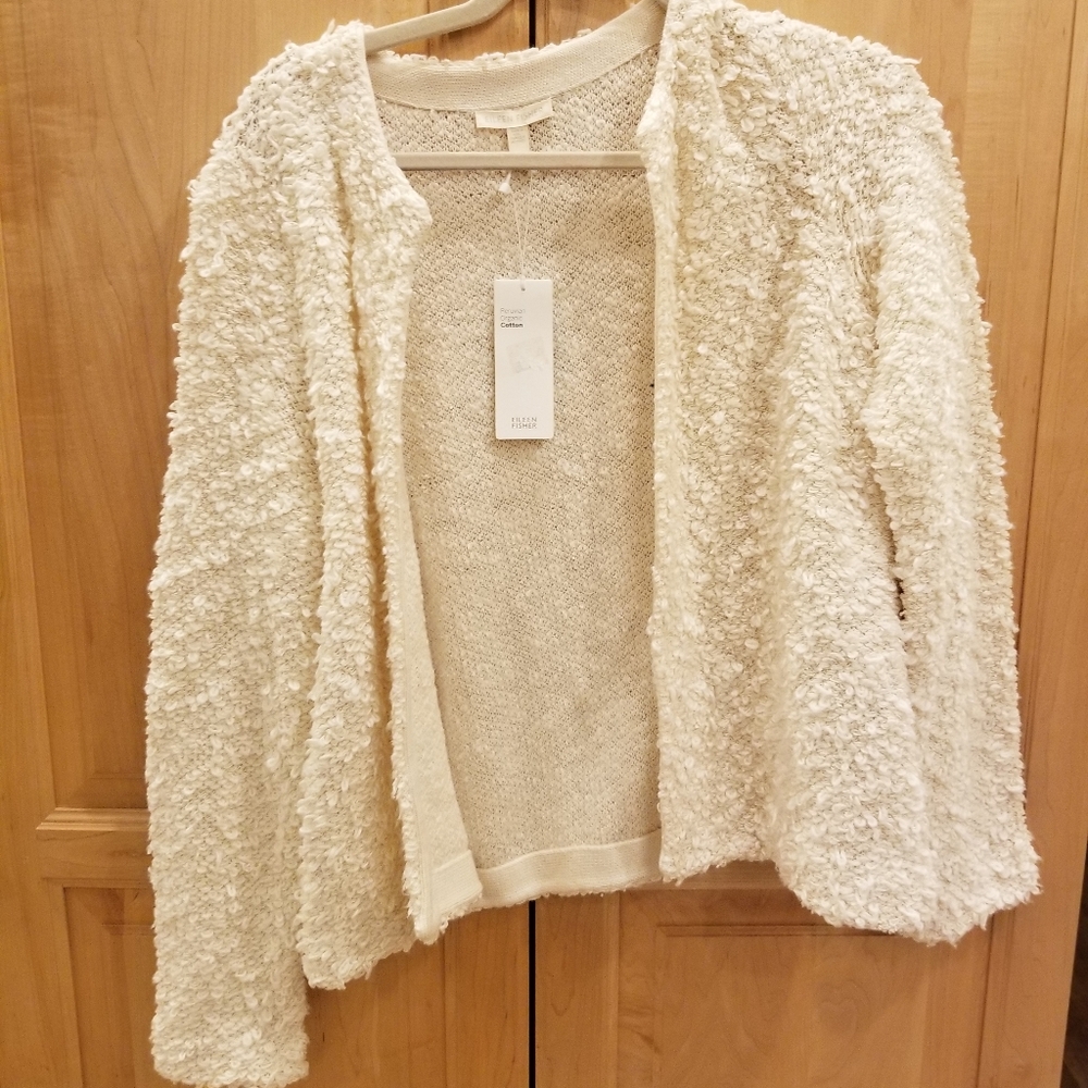 Eileen Fisher Loop Knit Cotton Open Cardigan M NWOT